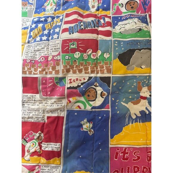 Astro Bears kids comforter Vtg Little Bear Astronauts Space Puppy USA Flags Twin - Picture 4 of 16